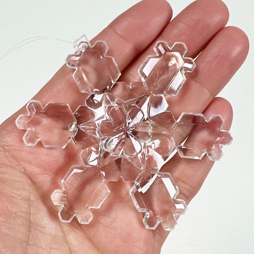 Vintage Christmas Acrylic Clear Lucite Snowflake Ornament 6 Pts Rounded 6 Avail.
